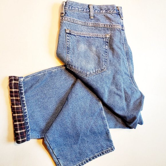 Vintage Men's L.L. Bean Relaxed Fit Flannel Plaid Lined Jeans 40x30 - Picture 1 of 15